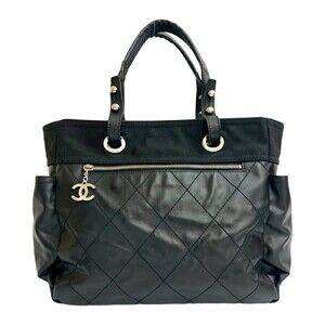 CHANEL Black Leather Tote Bag